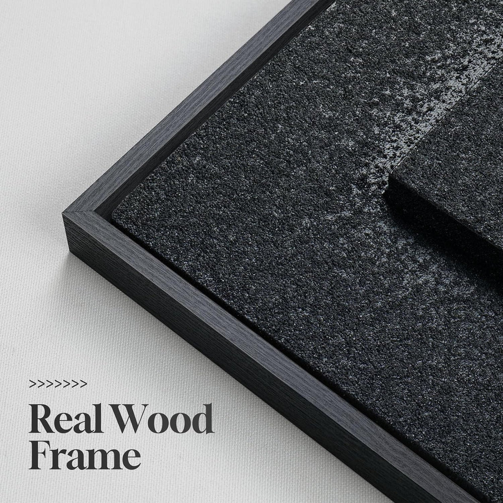 Large Framed 3D Black Abstract Wall Art for Living Room, Horizontal 60x30
