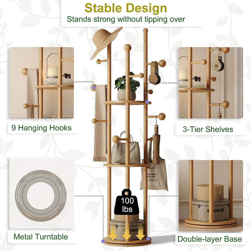 FROMJBEST Coat Rack Freestanding,Coat tree Entryway,Mid-Century,Nature Wood