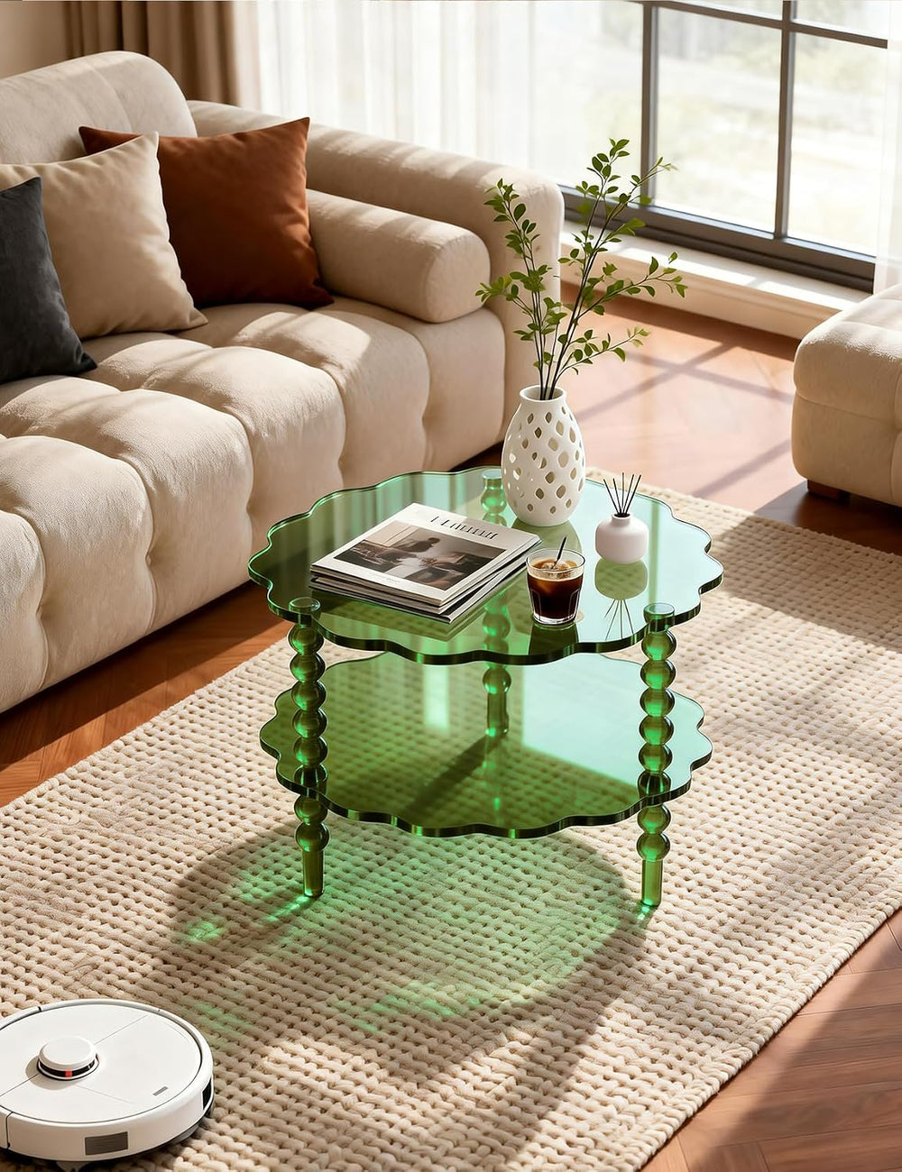 Acrylic Coffee Table, Small Round Modern Coffee Table for Living Room,23.6&qu...