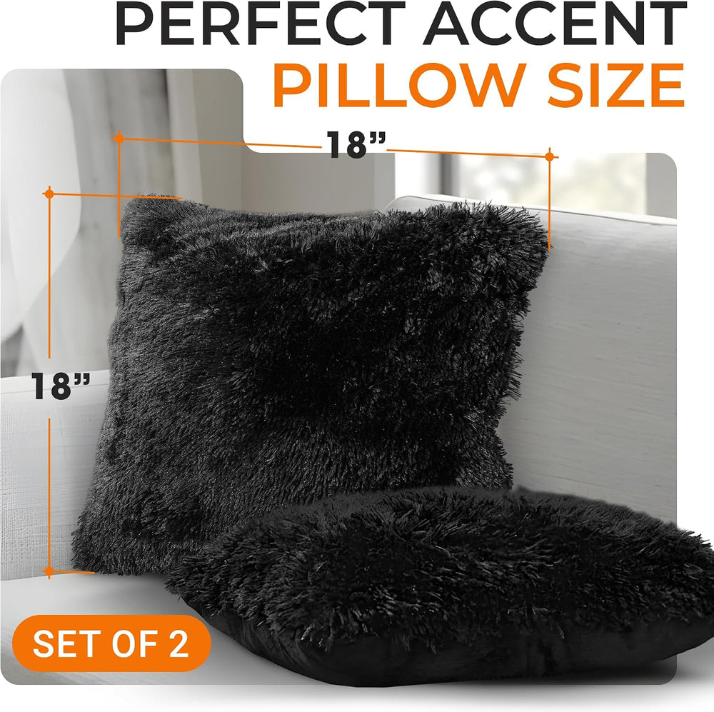 Cheer Collection Throw Pillows for Couch and Bed, Soft Shaggy Throw Pillows w...