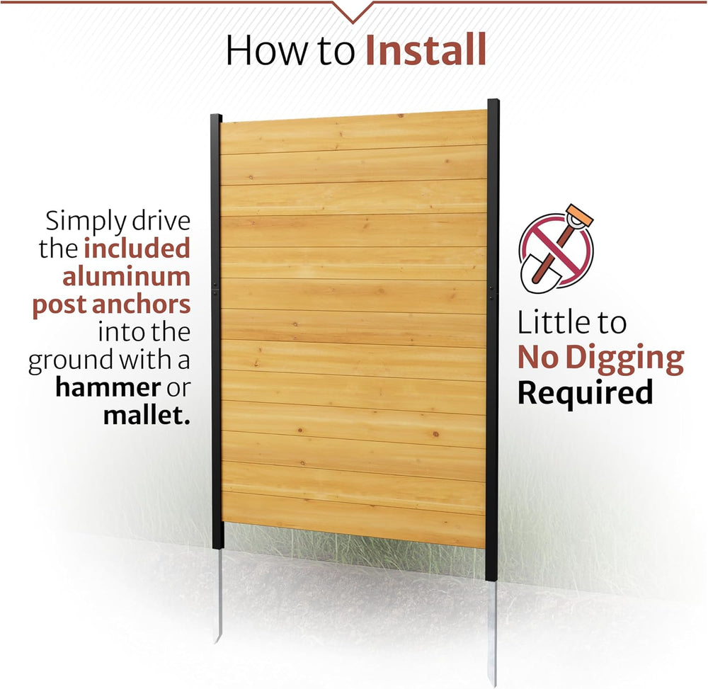 Enclo Fairmont Privacy Screen, Cedar Wood DIY No Dig Kit