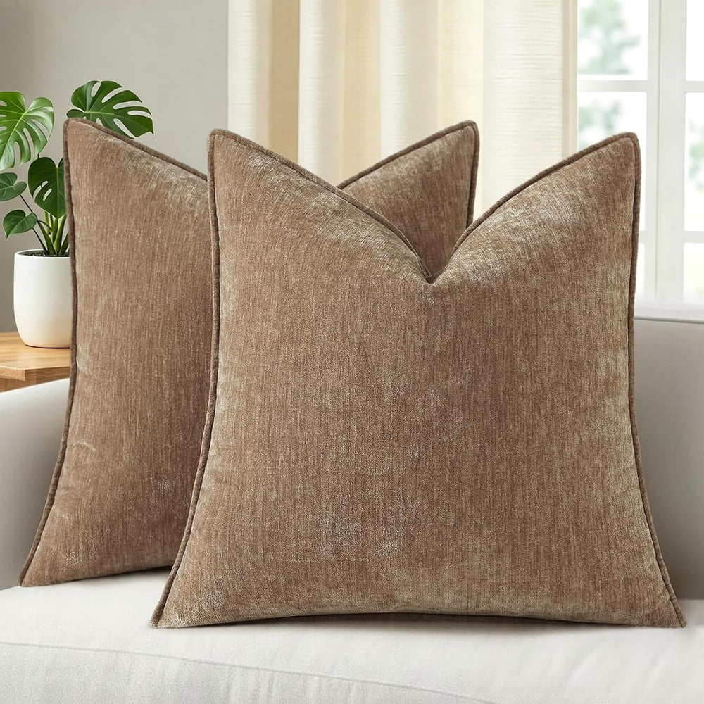 Pallene Fall Brown Soft Chenille Velvet Throw Pillow Covers 24x24 Set of 2