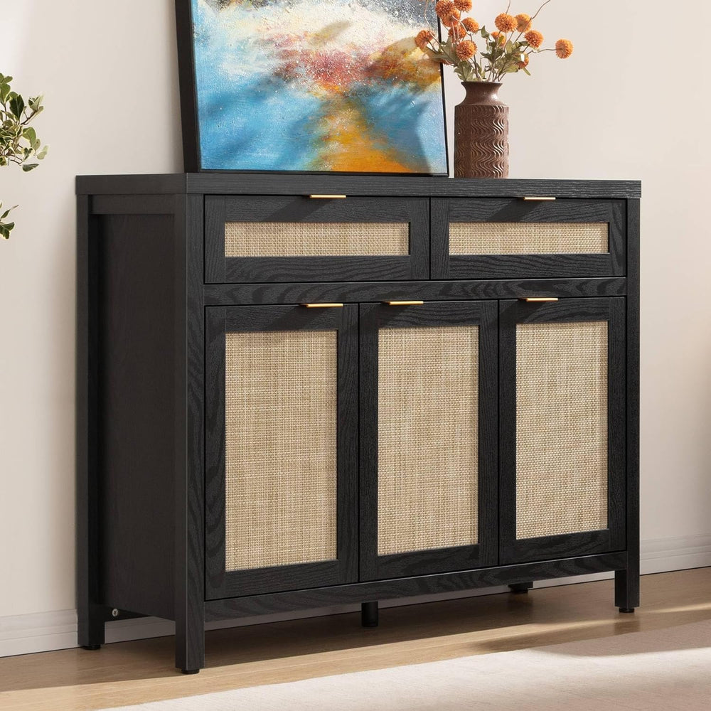 SICOTAS Rattan Sideboard Buffet Cabinet with Storage, Boho Credenza Accent