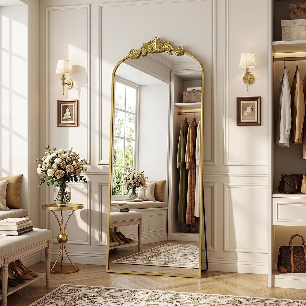 Antok Arched Full Length Mirror, 71"x28" Floor Mirror with Carved, ...