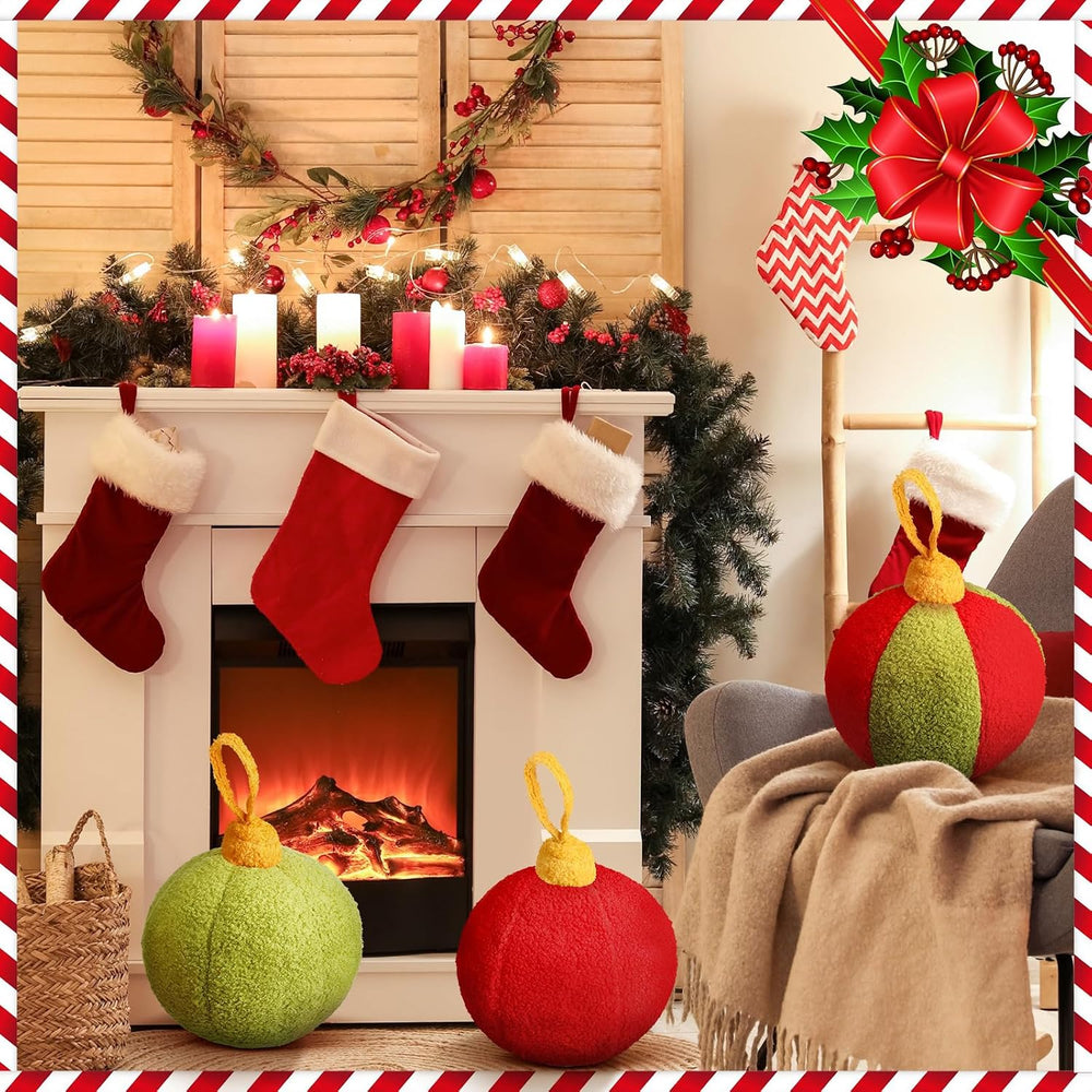 FairySandy 3 Pcs Christmas Ball Pillows Plush, Christmas Ball, Colorful