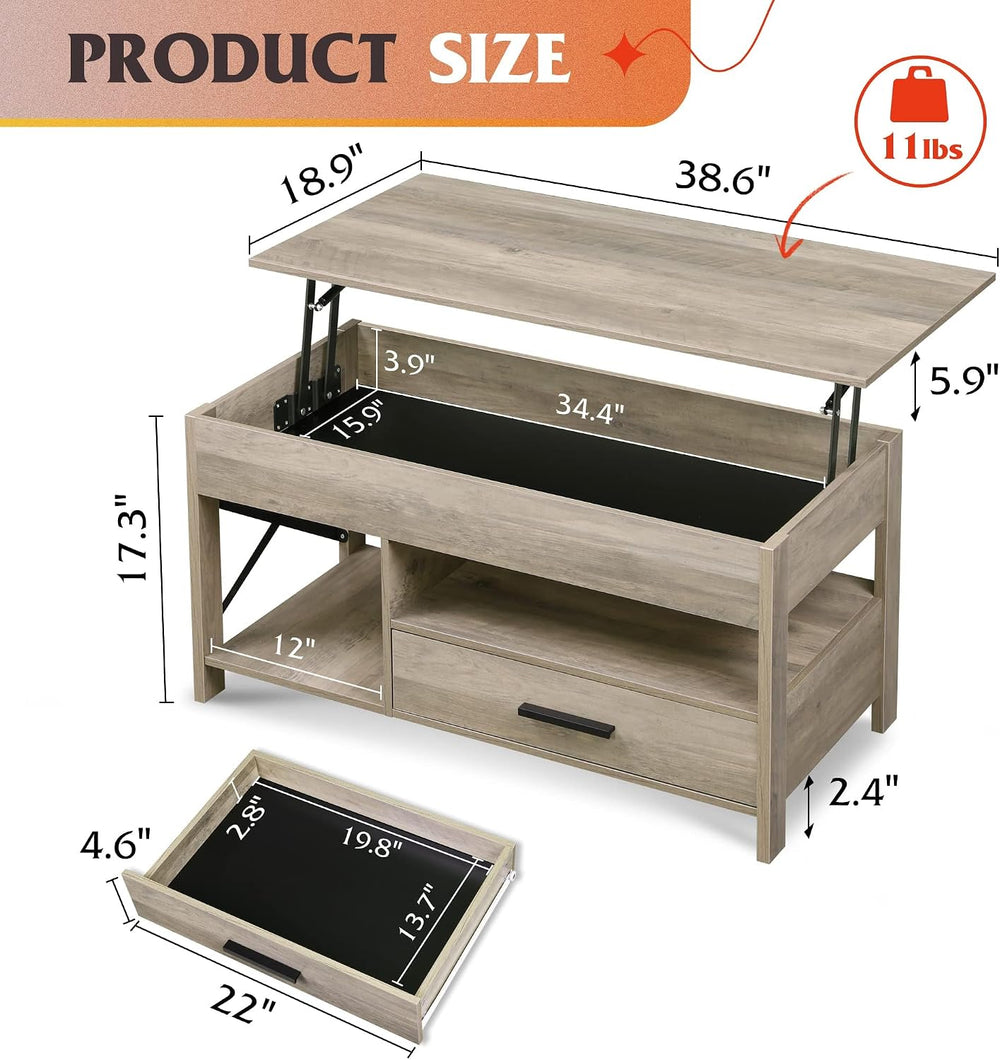 WLIVE Lift Top Coffee Table for Living Room/Dining/Office, Grey