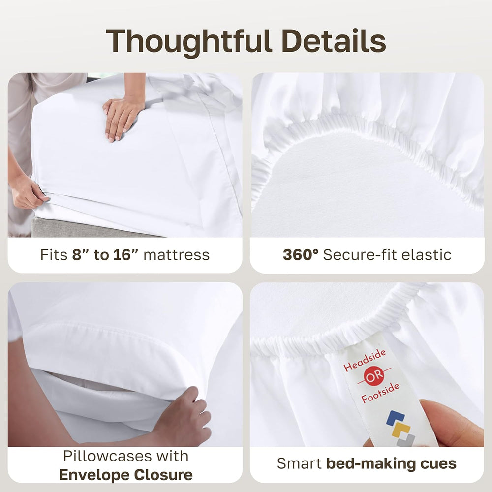 California Design Den 100% Cotton Sateen King Bed Sheet Set, 6 Pcs, White