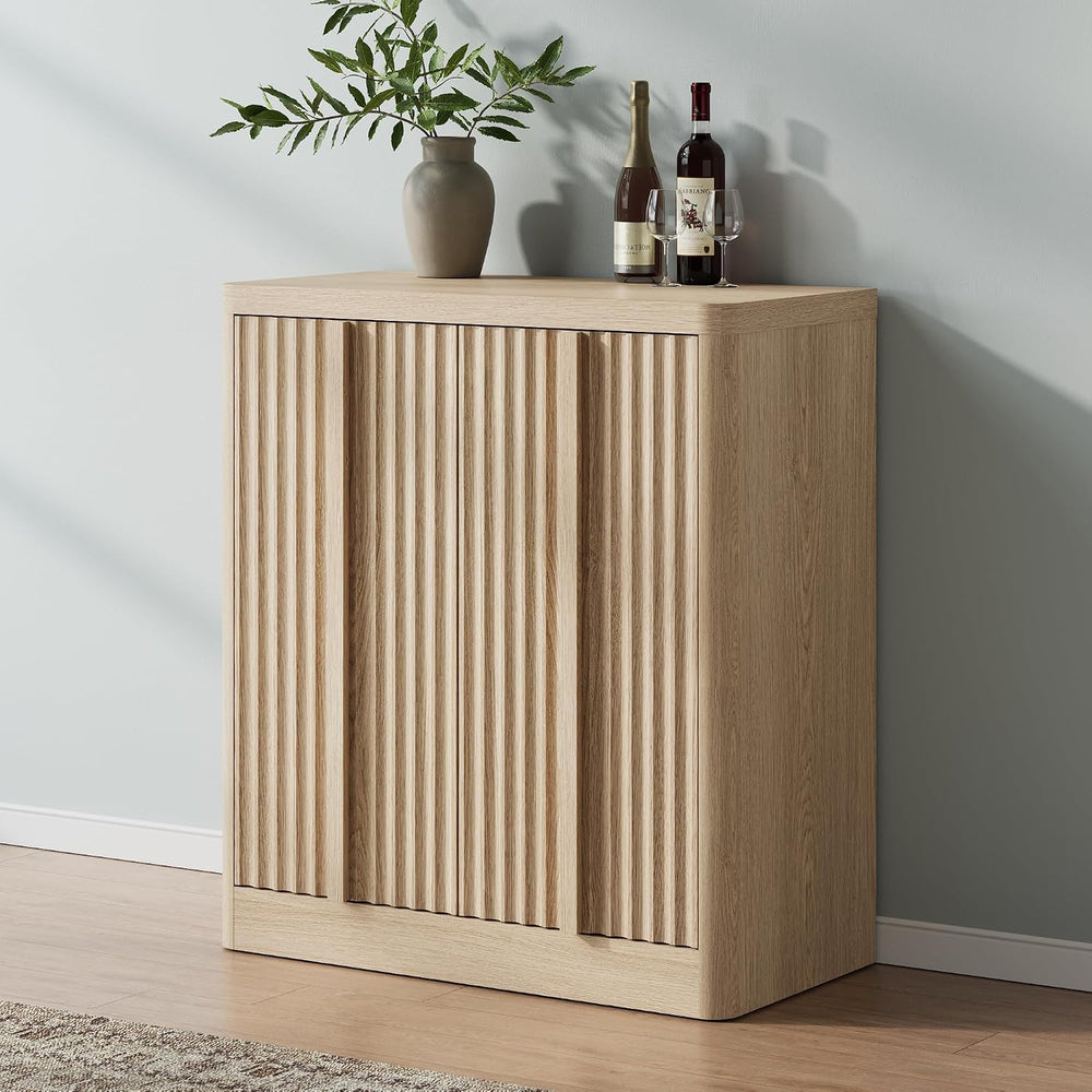 31" Fluted Sideboard Buffet Cabinet with Solid Wood Handles, Natural(1PC)