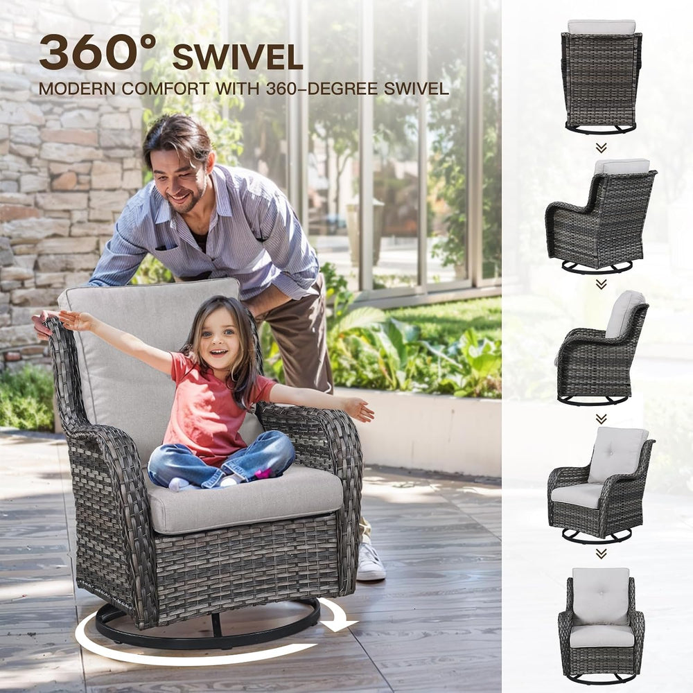 Patio Loveseat Glider Set, Resin Wicker Loveseat Glider with 2 Swivel Patio C...
