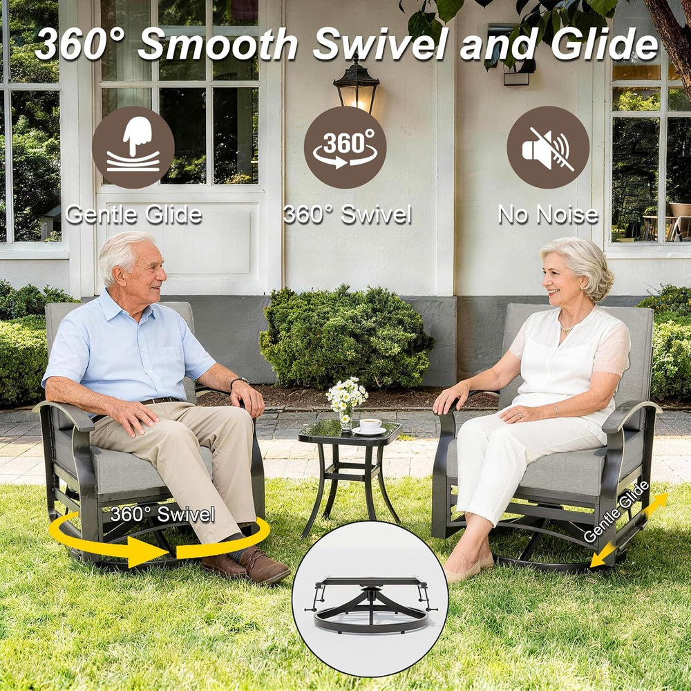 Gotland 5 Piece Patio Set, Aluminum Outdoor Swivel Chairs Set of 2 with 2 Ott...