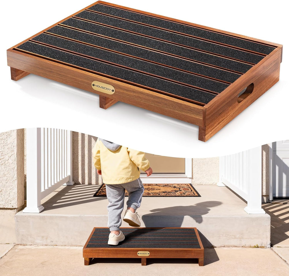 HouseJoy Wooden Step Stool for Adults: 3.6" High One Step Stool Nonslip