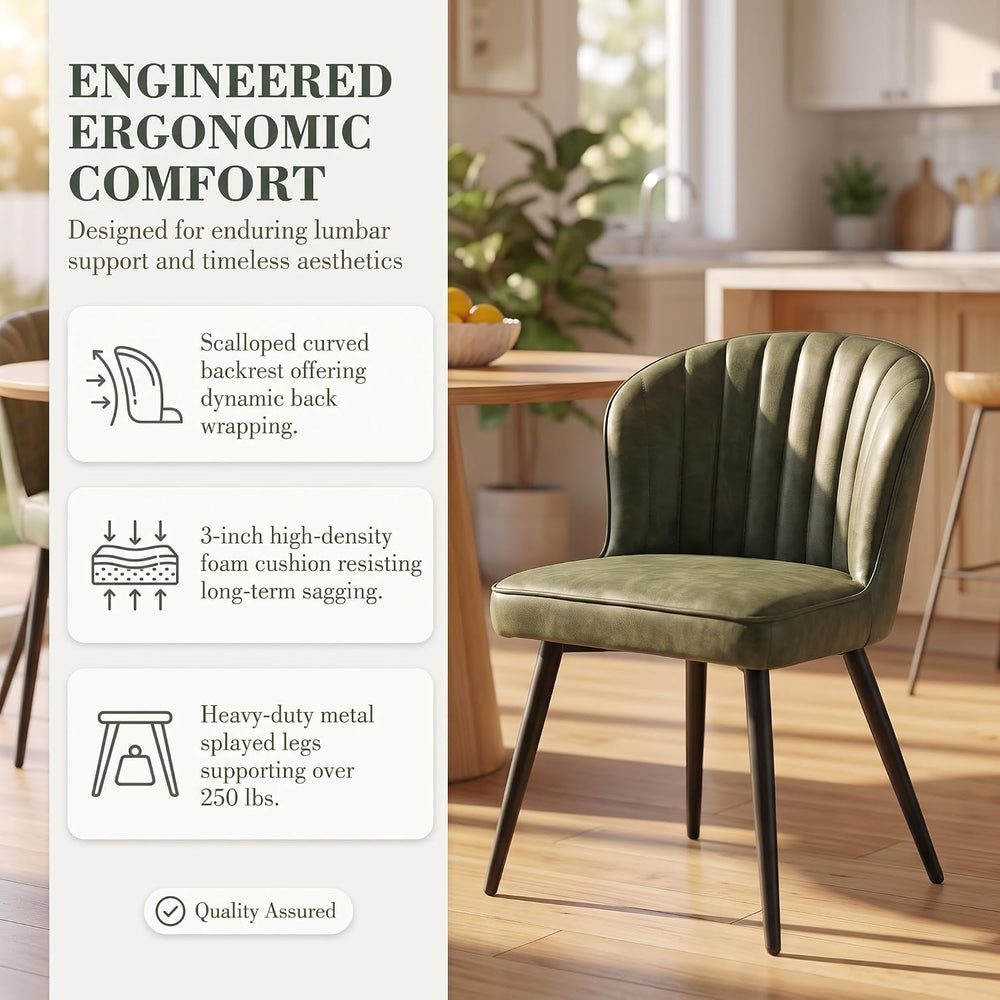 ROCITY Modern Upholstered Dining Chairs Set of 6 Green Leather Dining Room Ch...