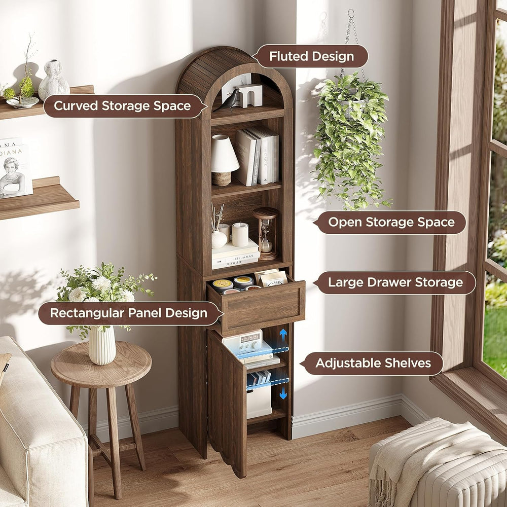 Vabches Tall Storage Cabinet with Arched Fluted Top, 67” Tall Bathroom Storag...