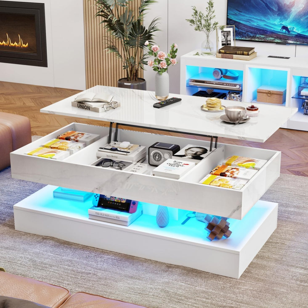 chartustriable 47.2" Large Lift Top Coffee Table, Modern LED High Glossy...