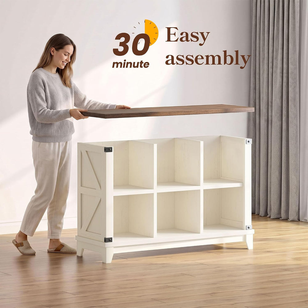 EnHomee Farmhouse 6-Cube Storage Organizer for Living Room, White