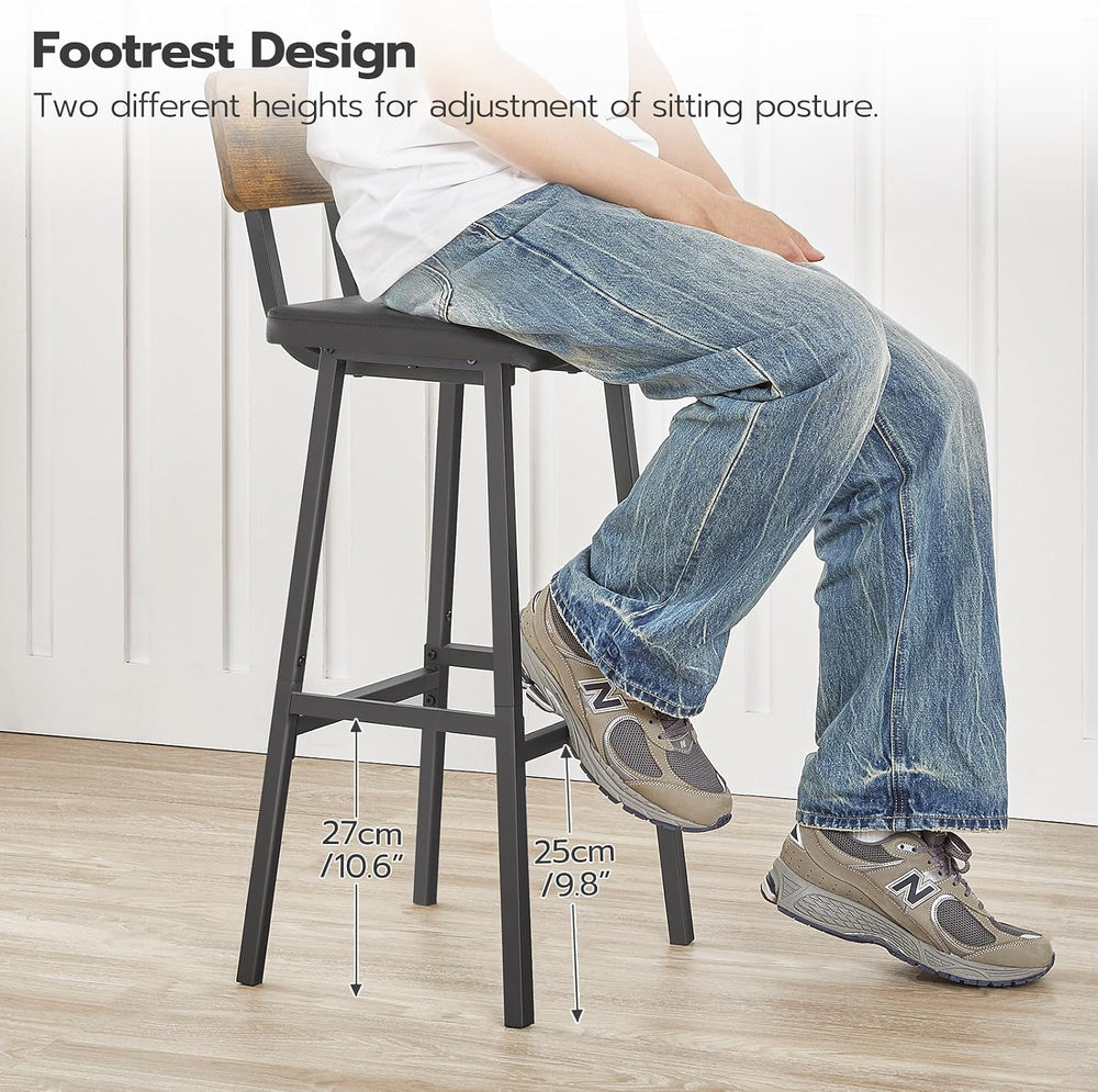 HOOBRO Black Bar Stools, Set of 2 PU Upholstered Tall Bar Stools, Kitchen Bre...