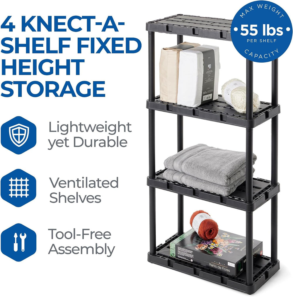 Gracious Living Knect-A-Shelf 4 Shelf Light Duty Storage Rack, Black