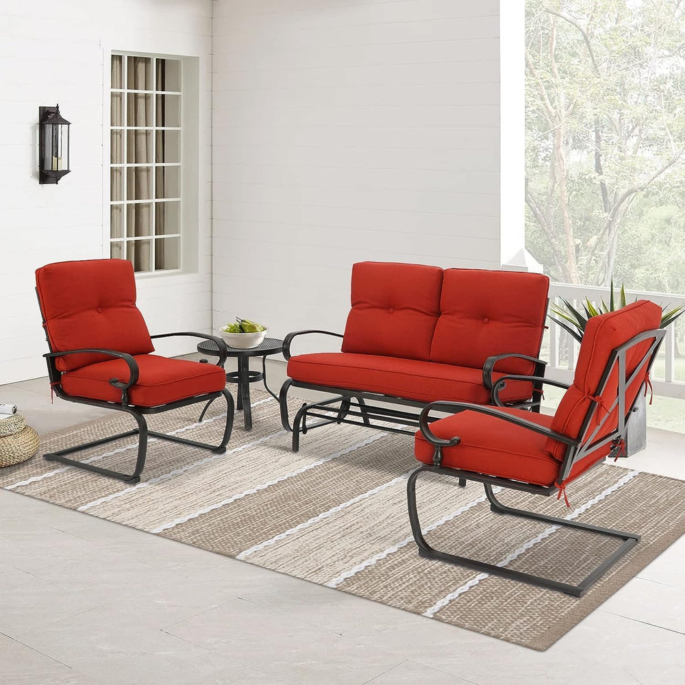 4 Pieces Metal Outdoor Furniture Patio Conversation Set, Glider Chairs Set wi...