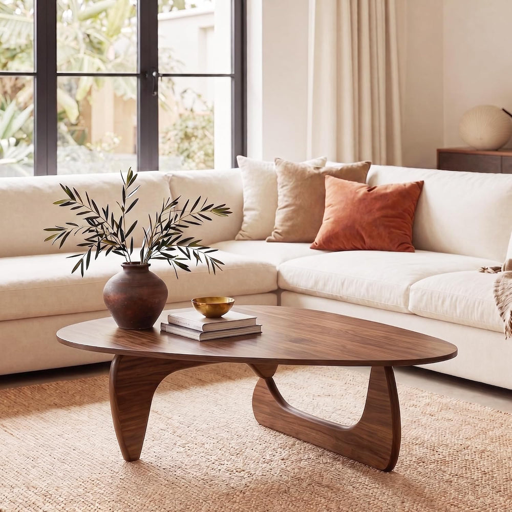 34" Coffee Table for Living Room Mid Century Modern Center Table with So...