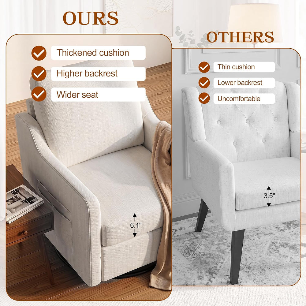 360° Swivel Accent Chair with High Back & Lumbar Support, Deep Seat, Beige