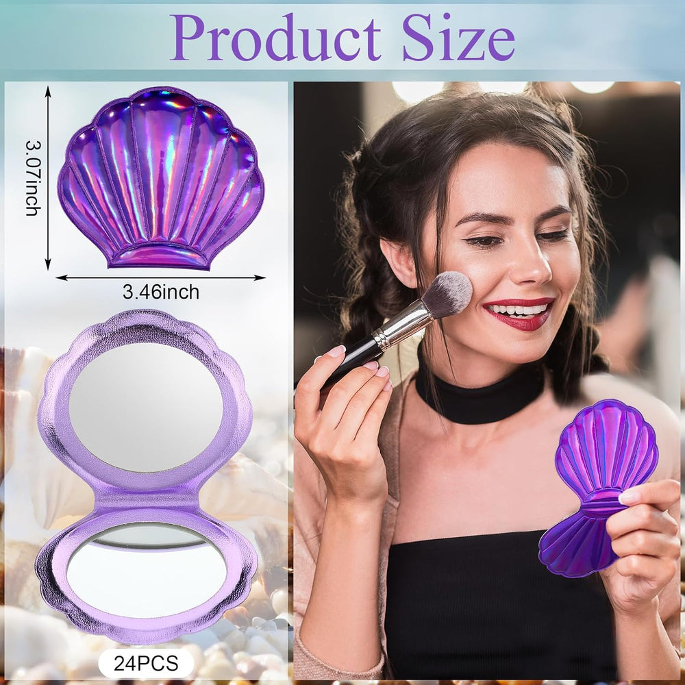 Barydat 24 Set Seashell Compact Mirror Bulk Mermaid Party Favors, 4 Colors