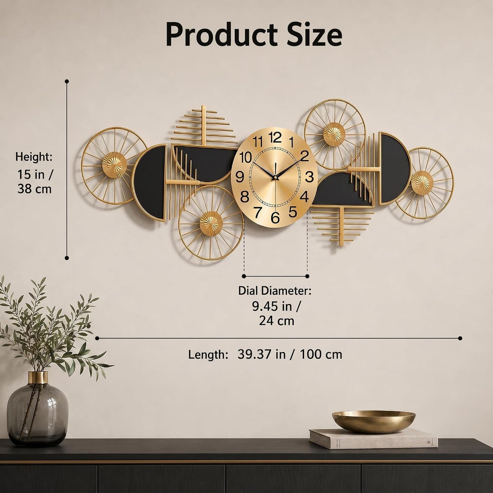 40" Large Modern Wall Clock, 3D Metal Wall Art for Living Room