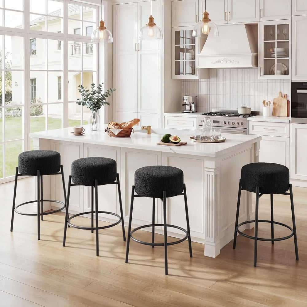 Boucle Backless Counter Stools Set of 2, Modern Swivel Bar Stools with Round ...