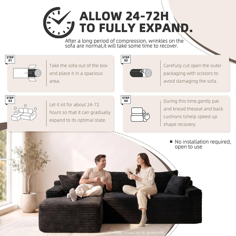95" L‑Shaped Modular Cloud Corduroy Boneless Sectional Sofa for Living Room