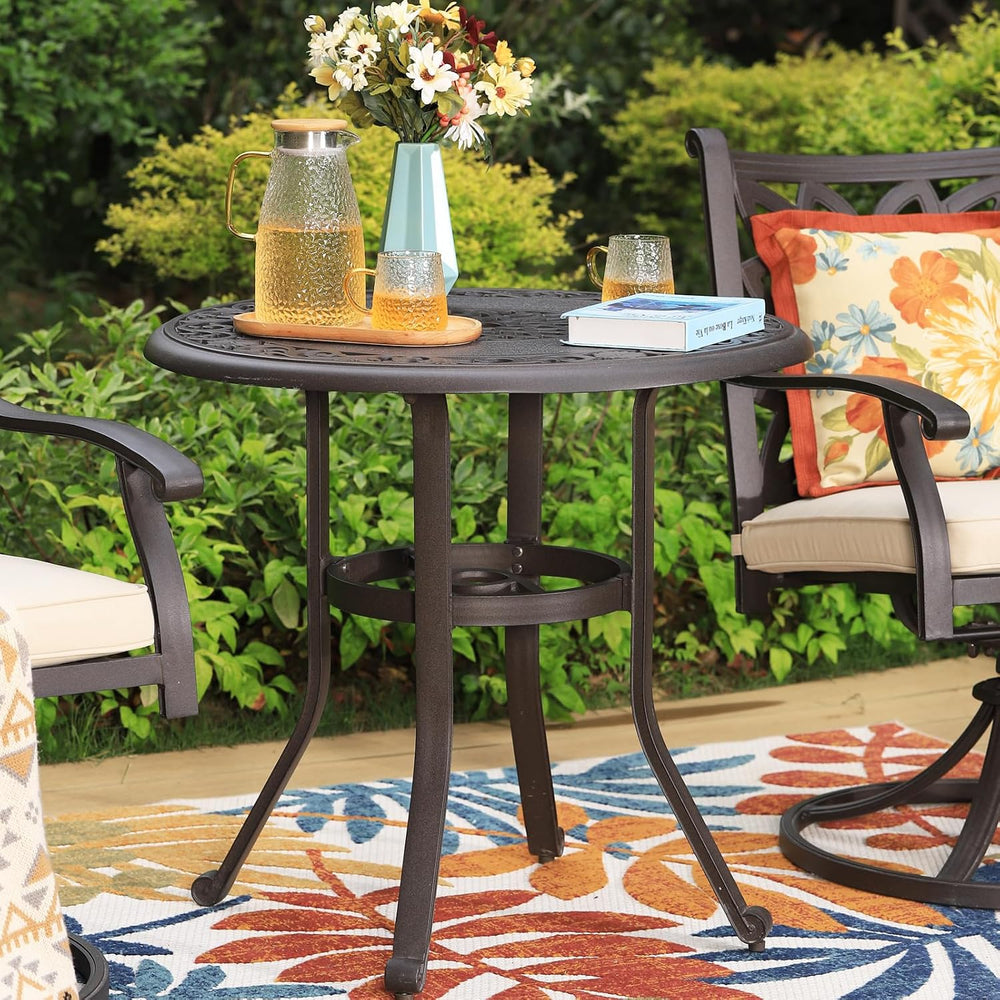 PHI VILLA 32" Cast Aluminum Round Patio Bistro Table, Brown