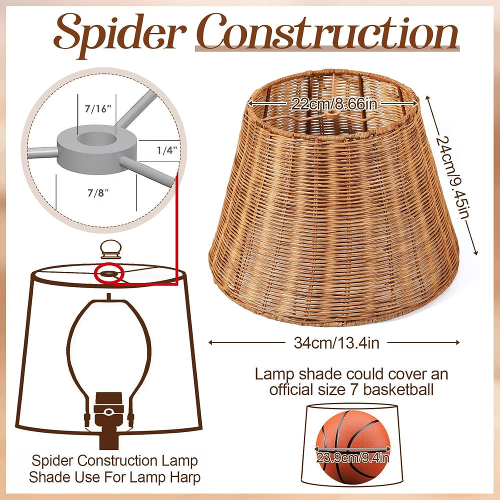 1 Pack Natural Rattan Spider Boho Lamp Shade Handwoven Indonesian Rattan, Lar...