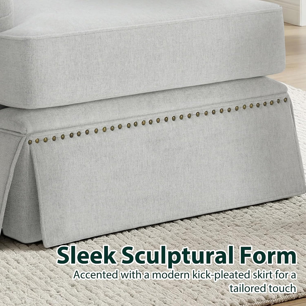 Swivel Accent Chairs with Ottoman, Set of 2, Chenille Ash Gray