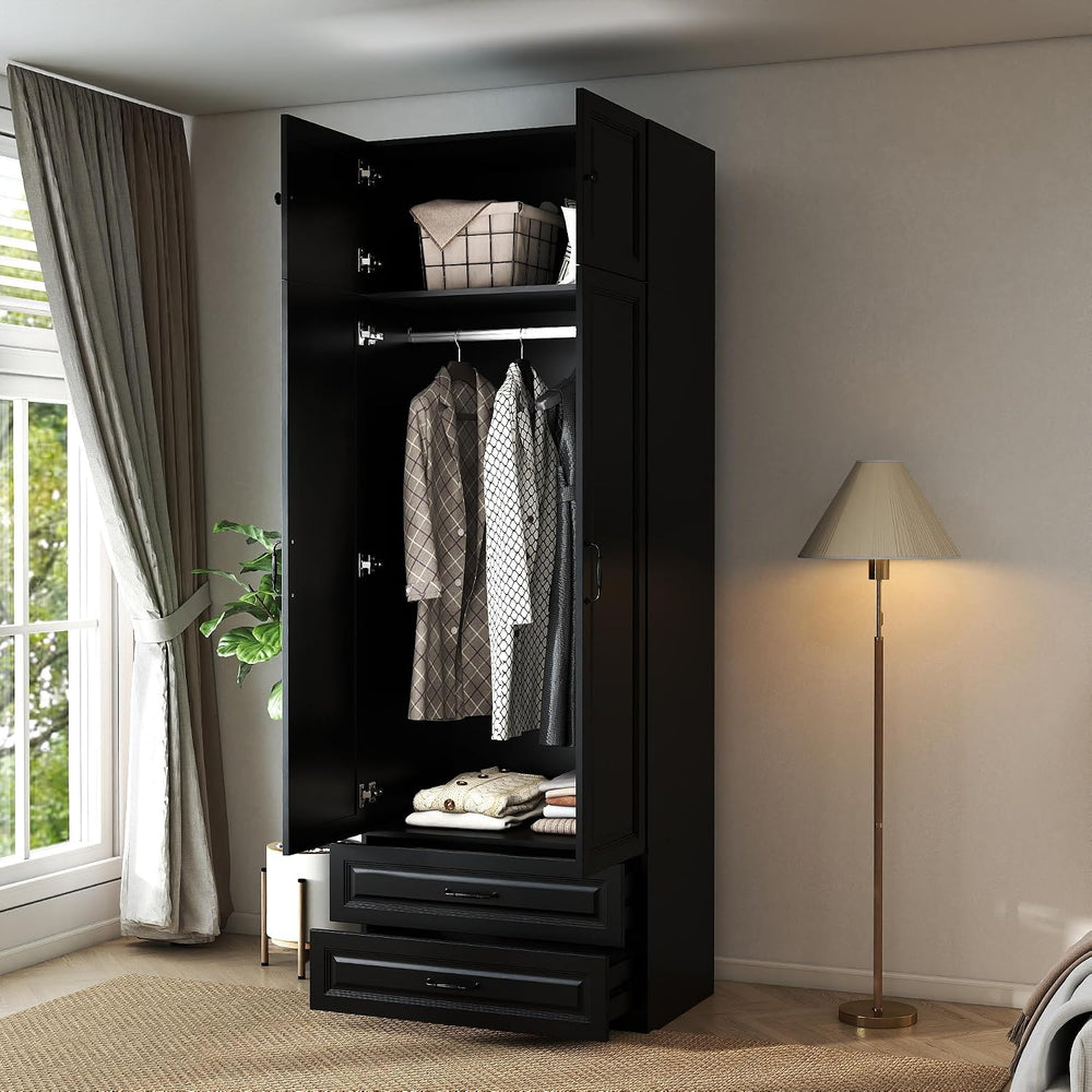 Black Armoire Wardrobe Closet with 2 Drawers, 88" Tall x 32" Wide
