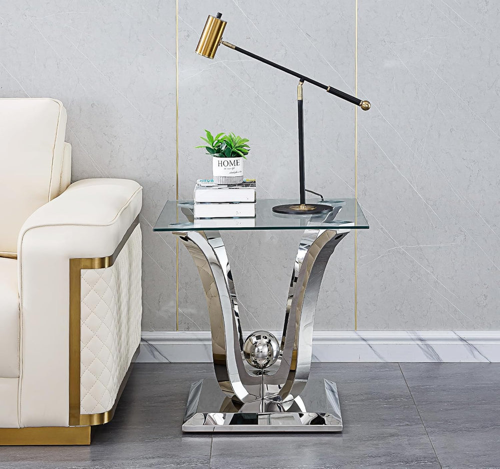 SSLine 3-Piece Modern Silver Glass Coffee Table Set, End & Console Tables