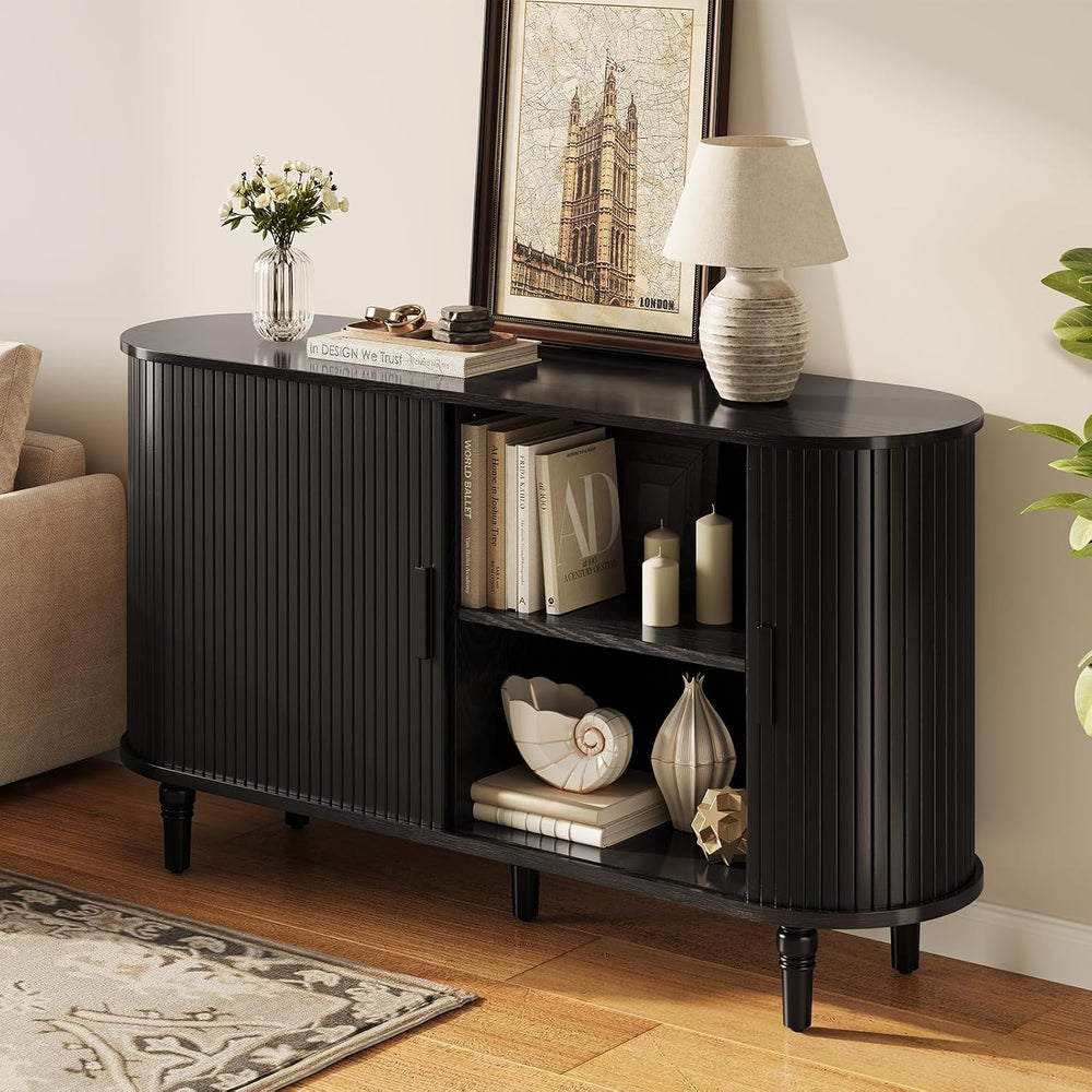 55" Sideboard Buffet Cabinet with Storage - Fluted Credenza Storage Cabinet