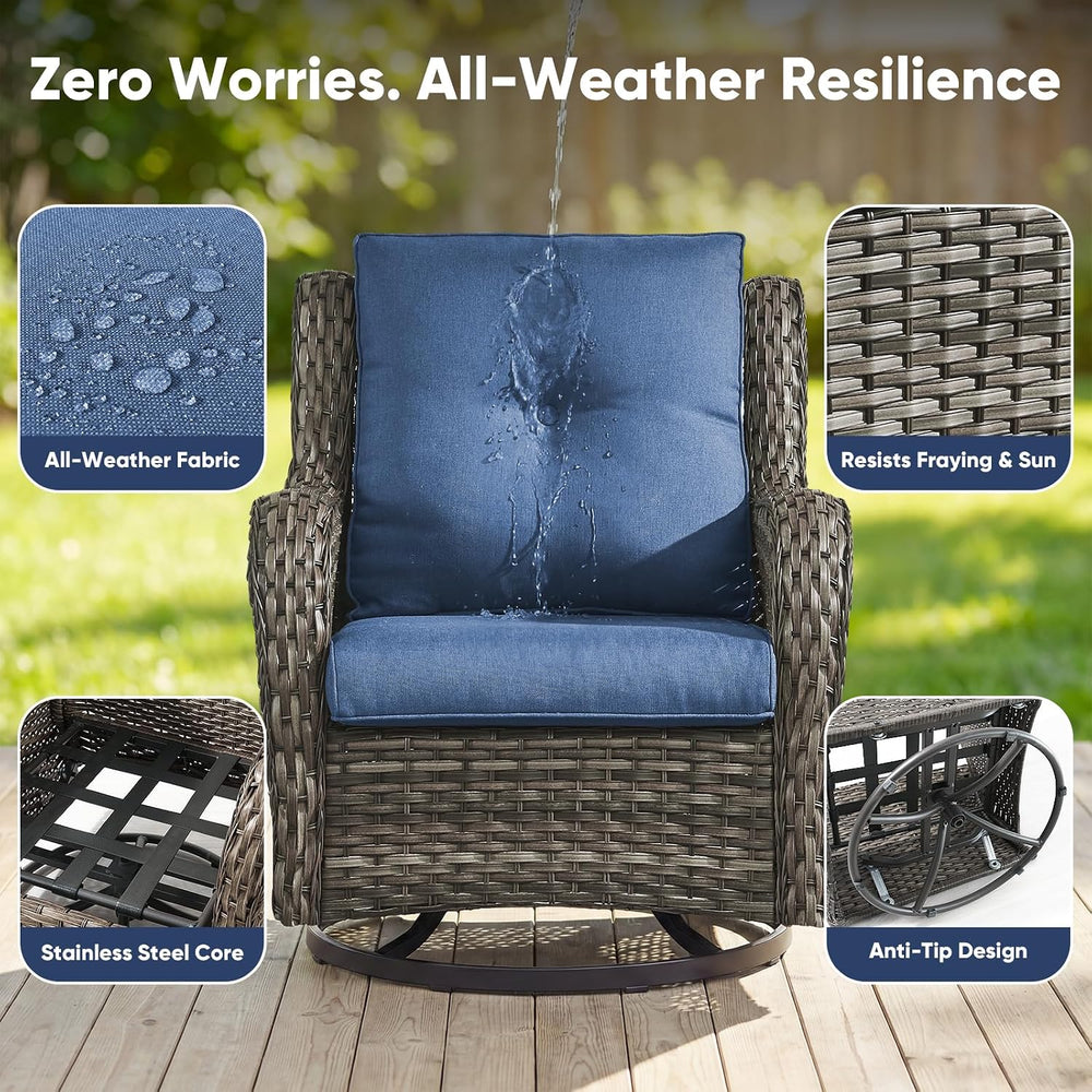 Belord 5 Piece Wicker Patio Furniture Set, Outdoor Swivel Rocker Chairs Set o...