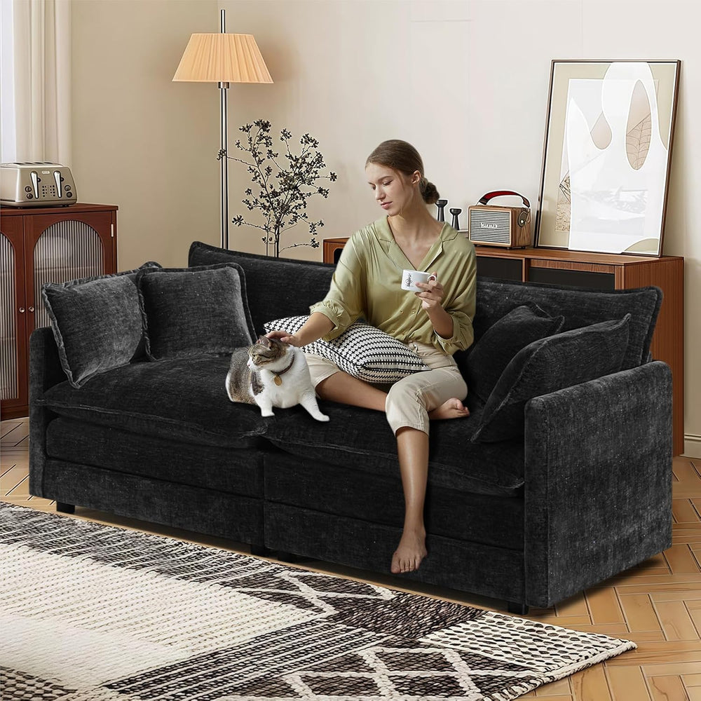 76.7"Modular Sectional Sofa 2-Seater Chenille Couch Loveseat,Black1