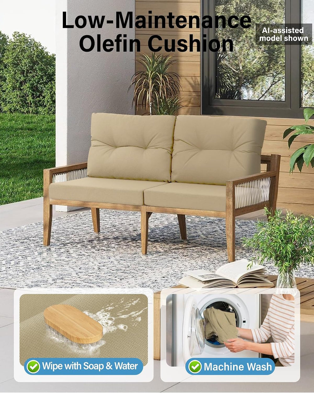 YEFU 24x24 Outdoor Chair Cushions, Deep Seat Patio Cushions Set of 4, Beige
