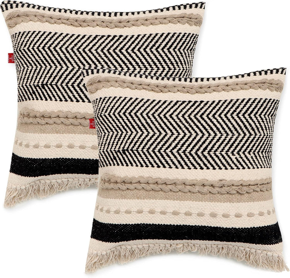 · REDEARTH · Boho Textured Handwoven Throw Pillow Cases Chevron Maze Black