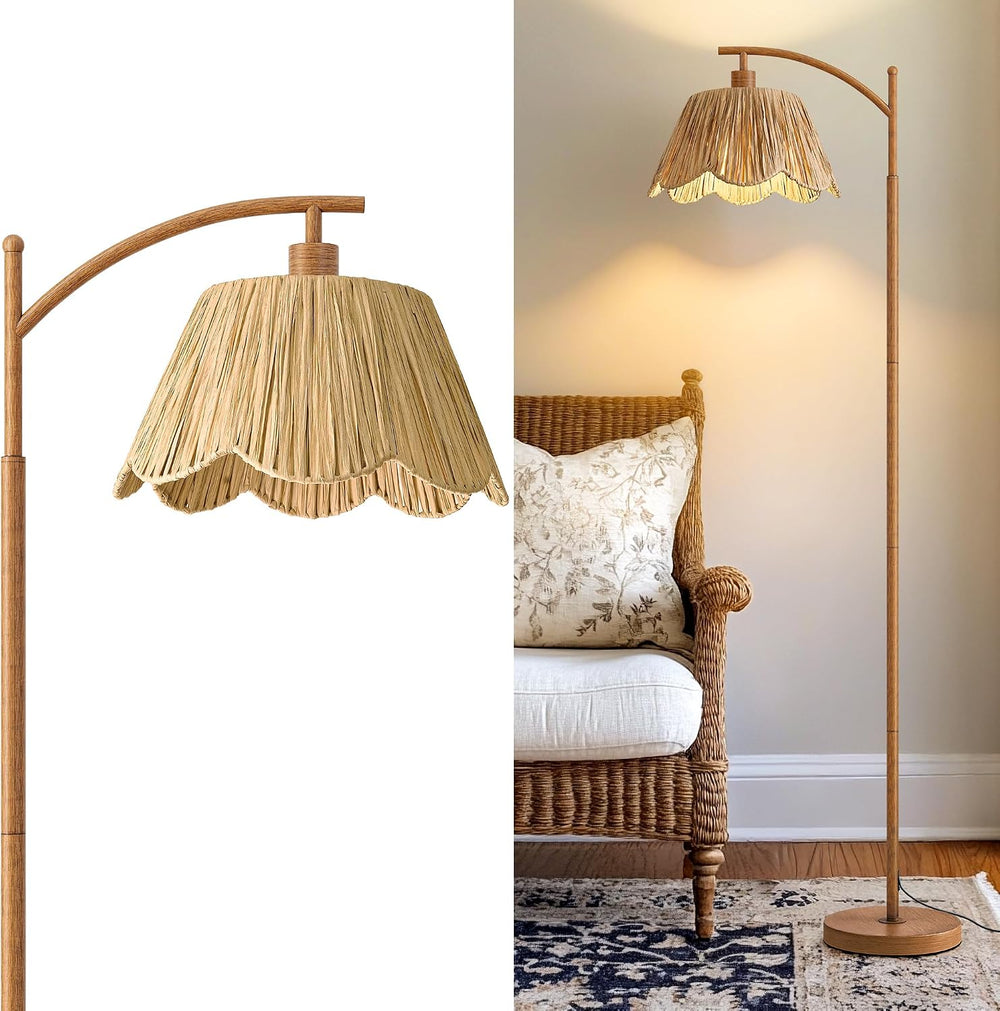 Oneach Rattan Floor Lamp for Bedroom, Boho Floor Lamp with Foot Switch, Farmh...