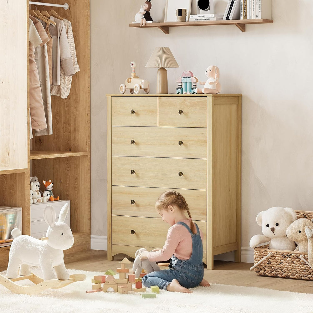 44” Tall Dresser for Bedroom with 6 Drawers (Natural)