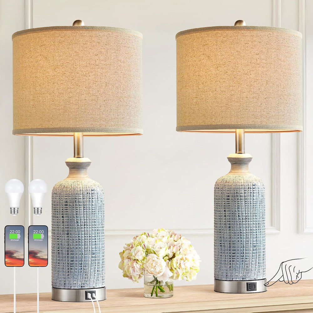 Living Room Lamps Set of 2, 27" Touch Lamps for Nightstand with USB A+C ...