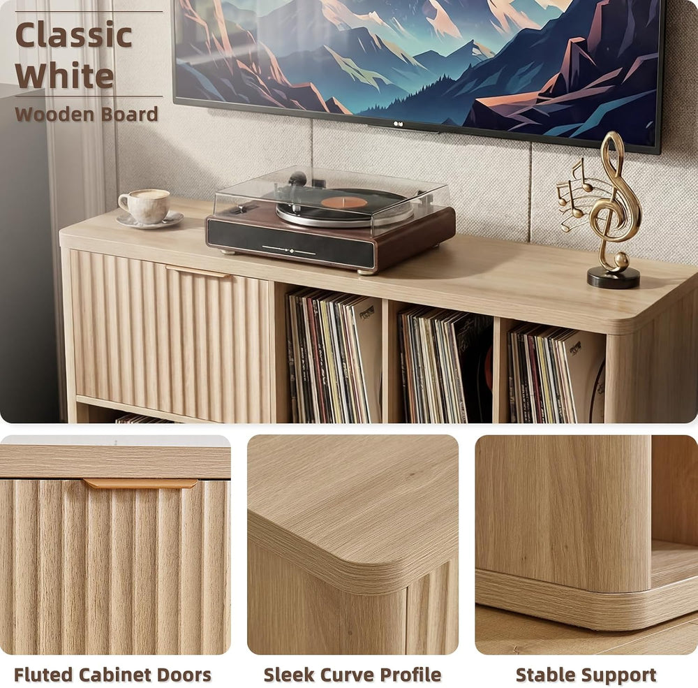 LELELINKY Large Record Player Stand - 39.5" Record Cabinet with Open Vin...