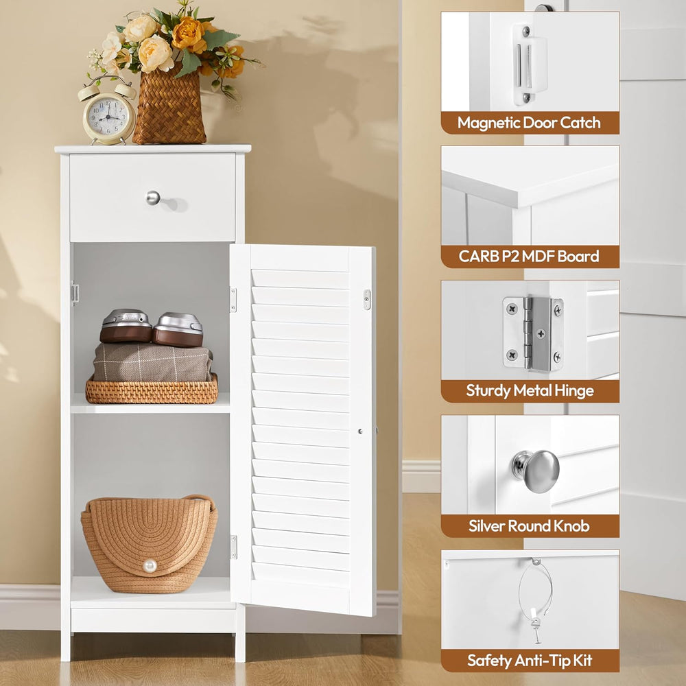 Yaheetech Small Bathroom Storage Cabinet with Drawer & Louvered Door, White