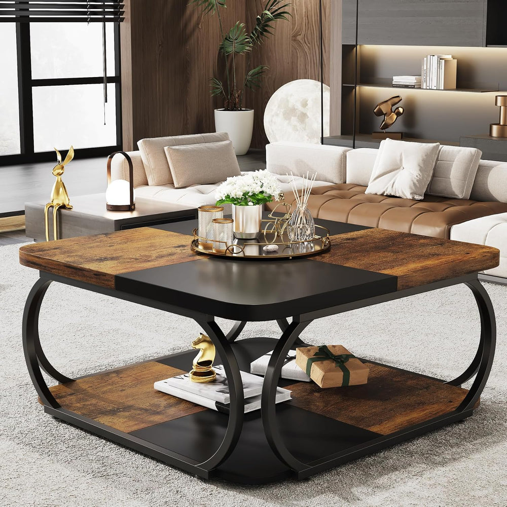 Tribesigns Square Coffee Table with 2 Tiers, 40 inches Low Farmhouse Coffee T...