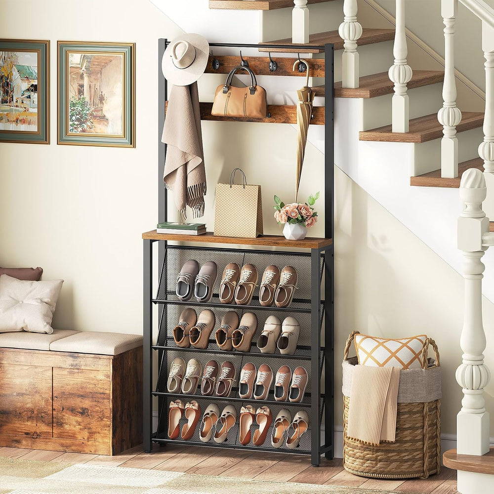 HOOBRO Hall Tree with Bench, Narrow Shoe Rack with Coat Rack, Coat Rack with ...