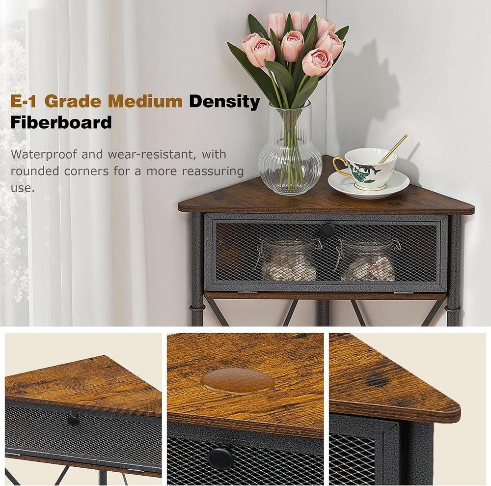 VECELO Corner Cabinet/Table, 3-Tier Display Shelves with Protection Door, Met...