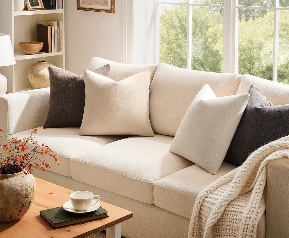 Pack of 4 Throw Pillow Covers 20x20 Inch Chenille Textured Neutral Soft Pillo...