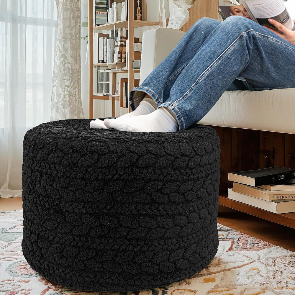 Poofieotto Round Pouf Ottoman 20x14In Ottoman Footrest for Couch Sofa Black