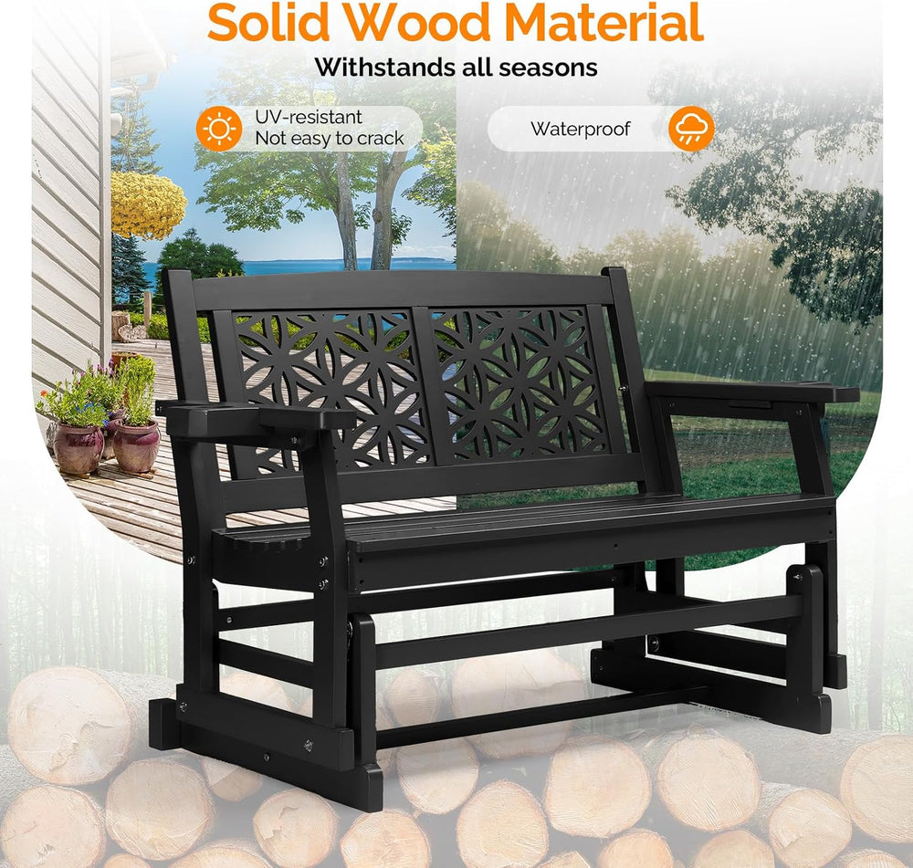 VINGLI Outdoor Glider for Adults, Patio Glider Love Seat with Cup Holders, Wo...