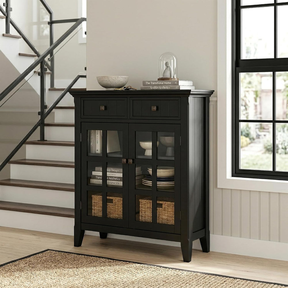 SIMPLIHOME Acadian 36" Wide Solid Wood Cabinet in Black